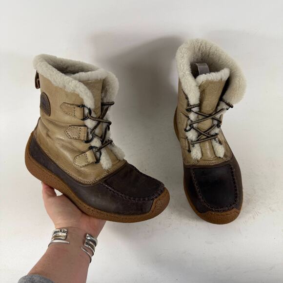 SOREL Snow Boots Womens 7.5 Brown Leather Lace Up Ankle Round Toe NL1915-250 - Picture 1 of 10